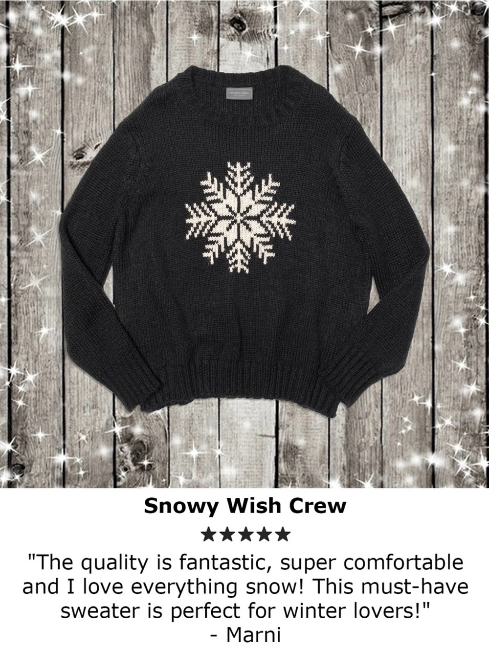 Wooden Ships/Black Long Sleeved/Crewneck Sweater w/ White Snowflake/NWT! ❄️❄️❄️